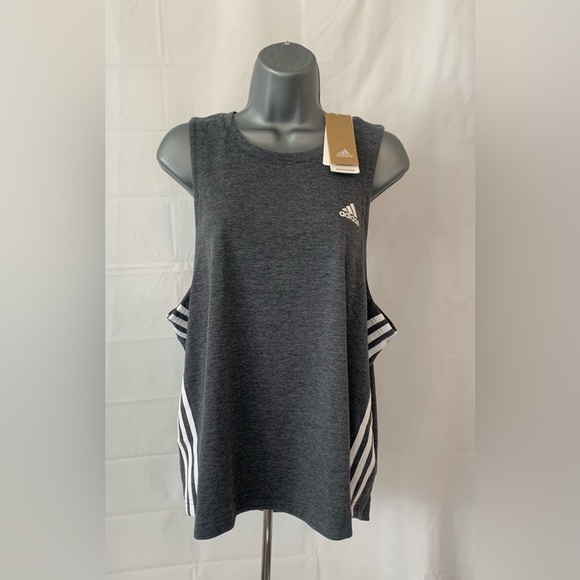 adidas Tops - Adidas Aeroready gray sleeveless 3 stripes logo tank top womens XL NWT